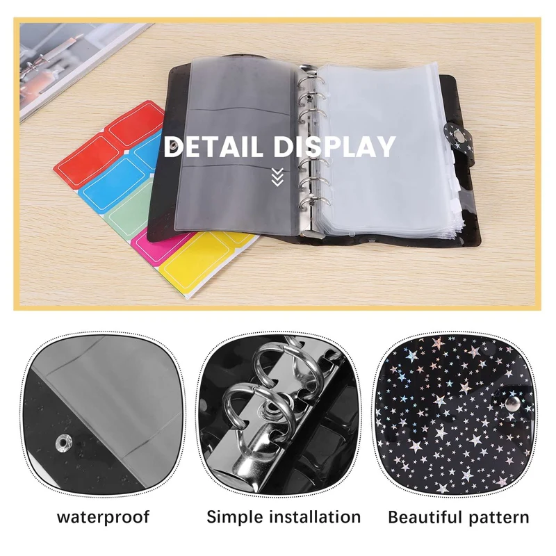 11Pcs A6 Budget Binder PVC 6 Ring Refillable Binder Cover With 9 Binder Pockets/1 Binder Card / 1 Label