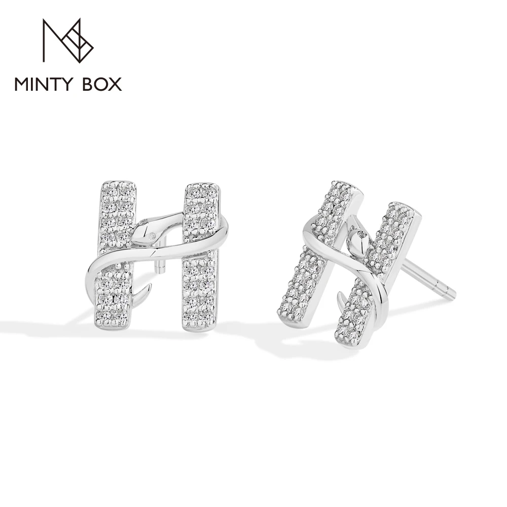 MINTYBOX H-shape Moissanite Stud Earrings for Women Men S925 Silver Snake Earrings Trendy Office Daily Wear Jewelry Party Gifts