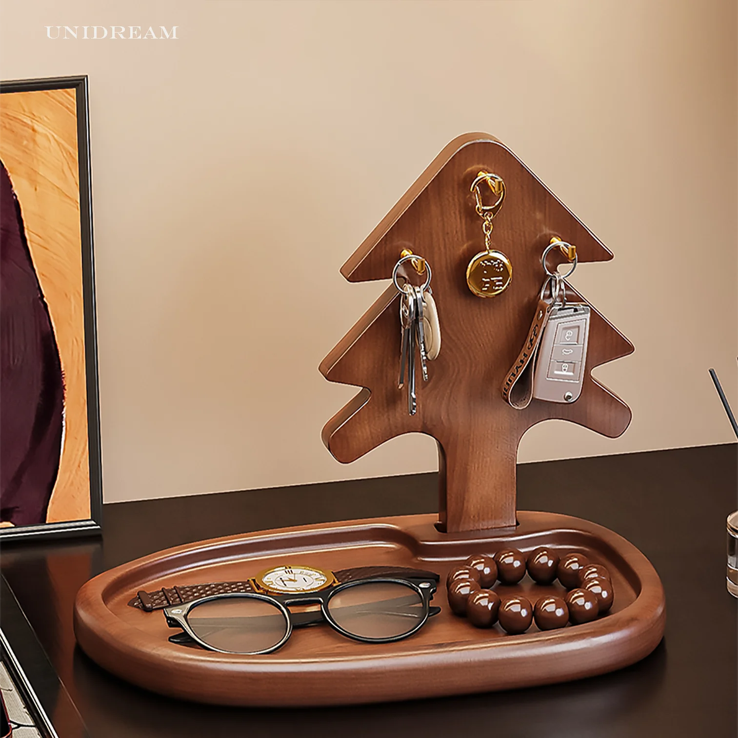 

Vintage Christmas Tree Key Holder Natural Pine Wood for Entryway Desk Dresser Bedside Table Office Glasses Mail Jewelry