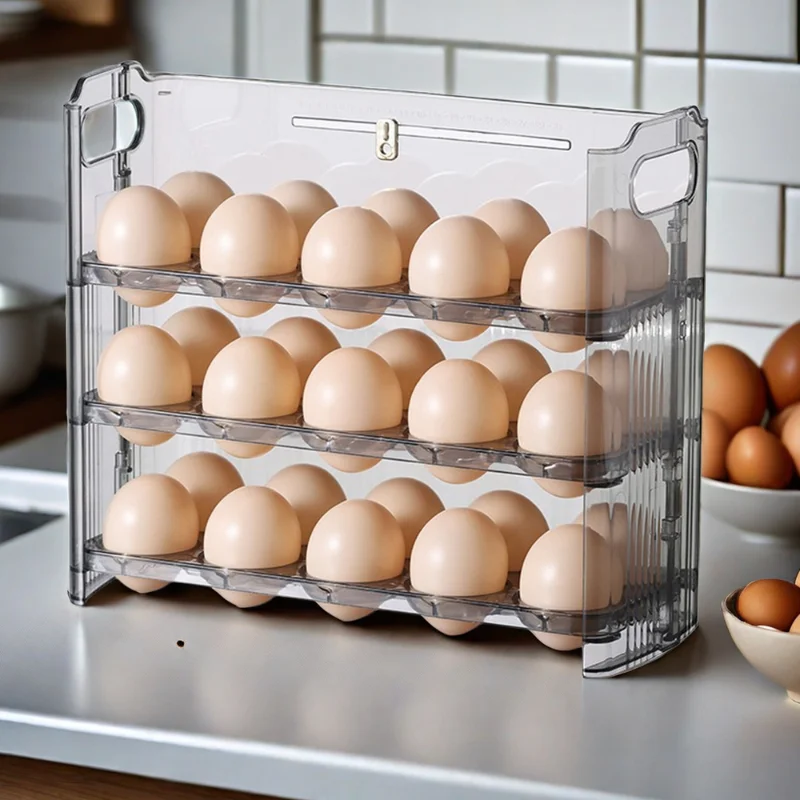 1Pcs Automatic Flipping Egg Storage Box Refrigerator Door Egg Holder Can Be Timed Save Space Kitchen Specific Storage Egg Tray