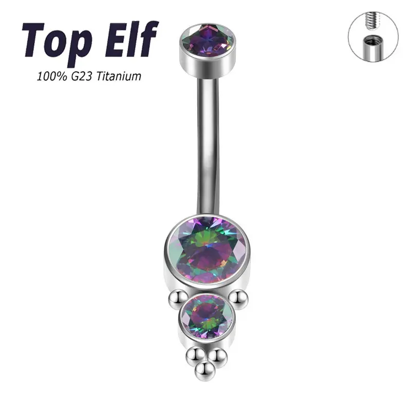 Luxury Navel Nail With Two Inlaid Zircon G23 ASTM F136 Titanium Belly Button Ring 14g Navel Piercing Ring Popular For Women