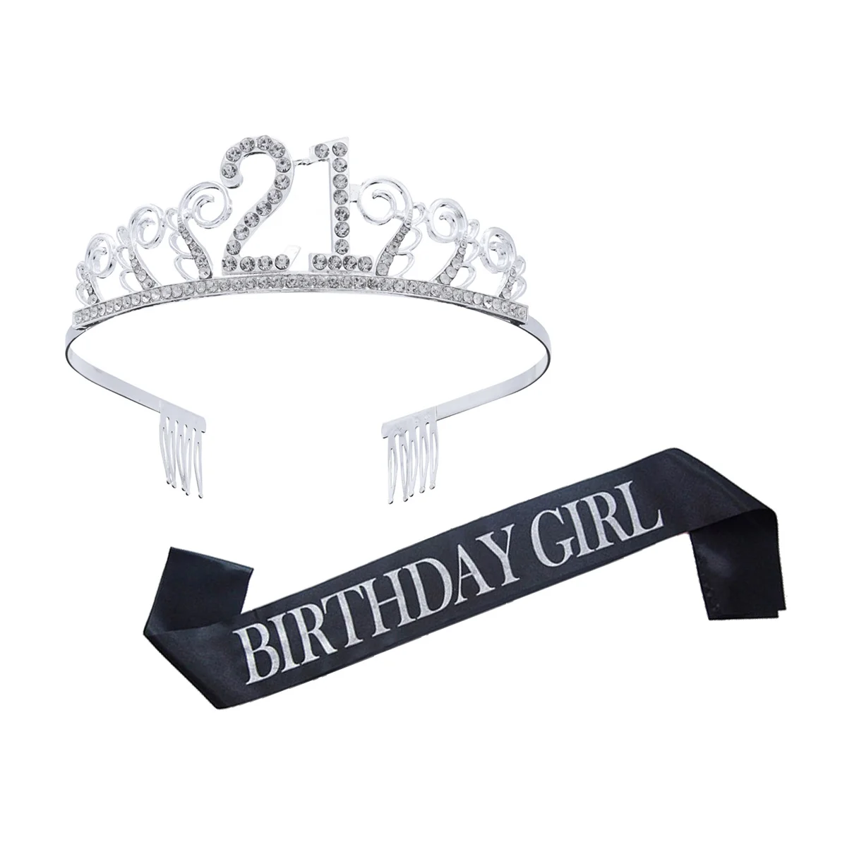 

Birthday Etiquette Belt Crystal Hair Comb Party Decorative Sash Rose Gold Crown