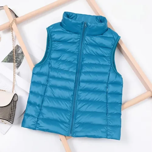 Imagen 2 del producto Chaqueta de plumón de pato blanco para mujer, chaleco sin mangas para otoño e invierno, chaqueta acolchada ligera y cálida, Tops para mujer, prendas de vestir 2024