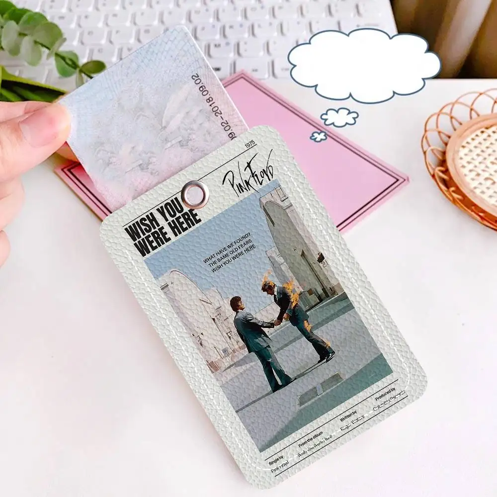 Band P-Pinks F-Floyds 1Pc PU Leather Card Holder Keychain Key Ring Door Lock Access Tags ID Card Case Keychain Card