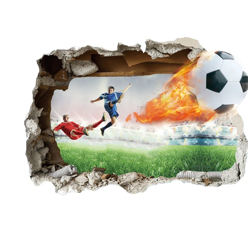 3D Boy Playing Football Wall Stickers For Kid's Room Kindergarten Living Room Wall Decoration Movie Anime Poster Stickers