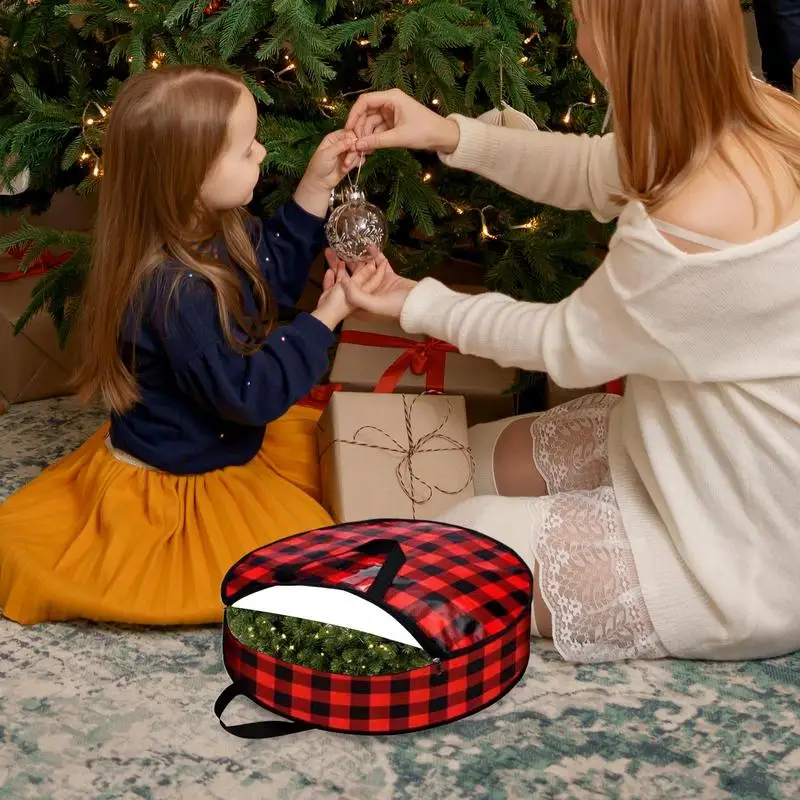 Christmas Wreath Storage Bag Lattice Wreath Dustproof Bag Seasonal Holiday Wreath Storage Container with Handle and Zipper