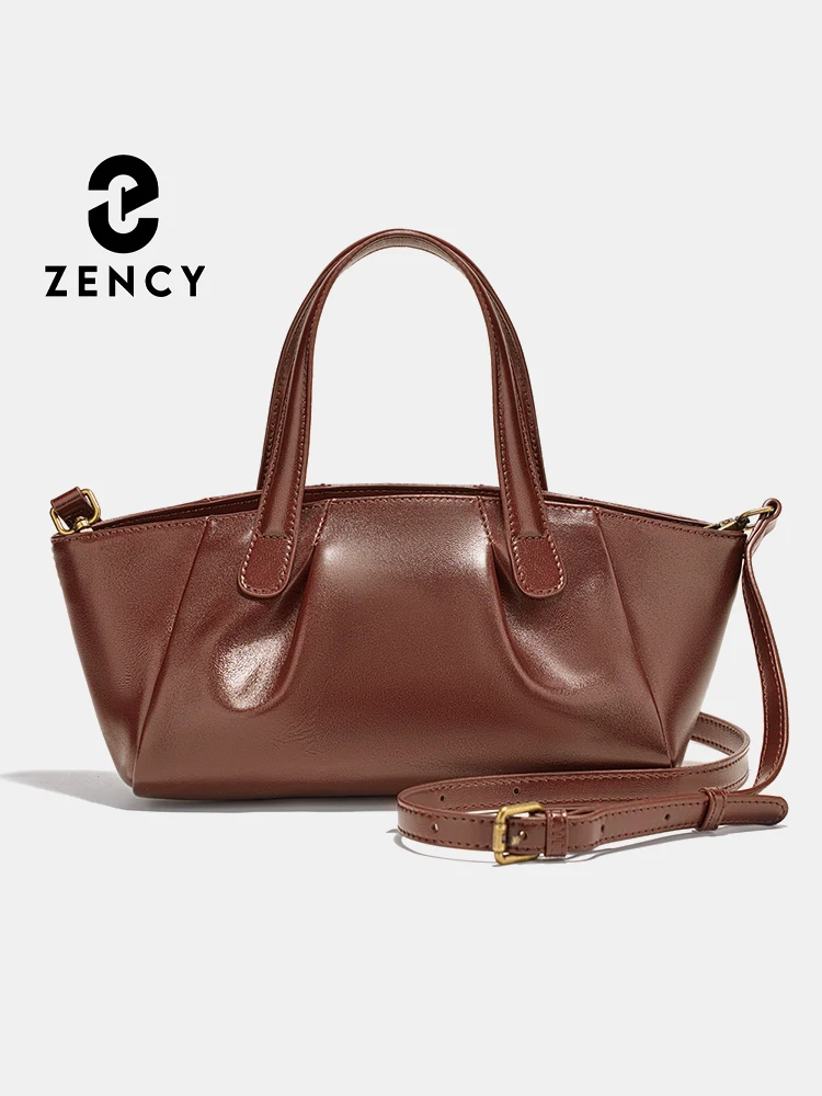 Zency Women's Genuine Leather Bag High Quality Handbag Female Shoulder Crossbody Ladies Large Roomy Leather Bag Ruched Bag Purse