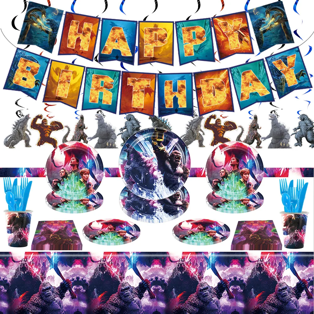 Monster Godzillaed Vs King Kongs Birthday Party Decoration Orangutan Tablecloth Balloons Tableware Background Banner Baby Shower