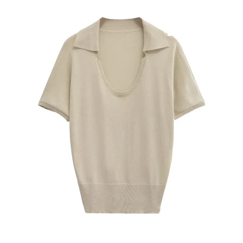 

TRAFZR Knit T-shirts Woman Summer 2024 Short Sleeve T-shirt Sexy Chic Outfit Y2k T-shirts Harajuku Fashion Solid T-shirt