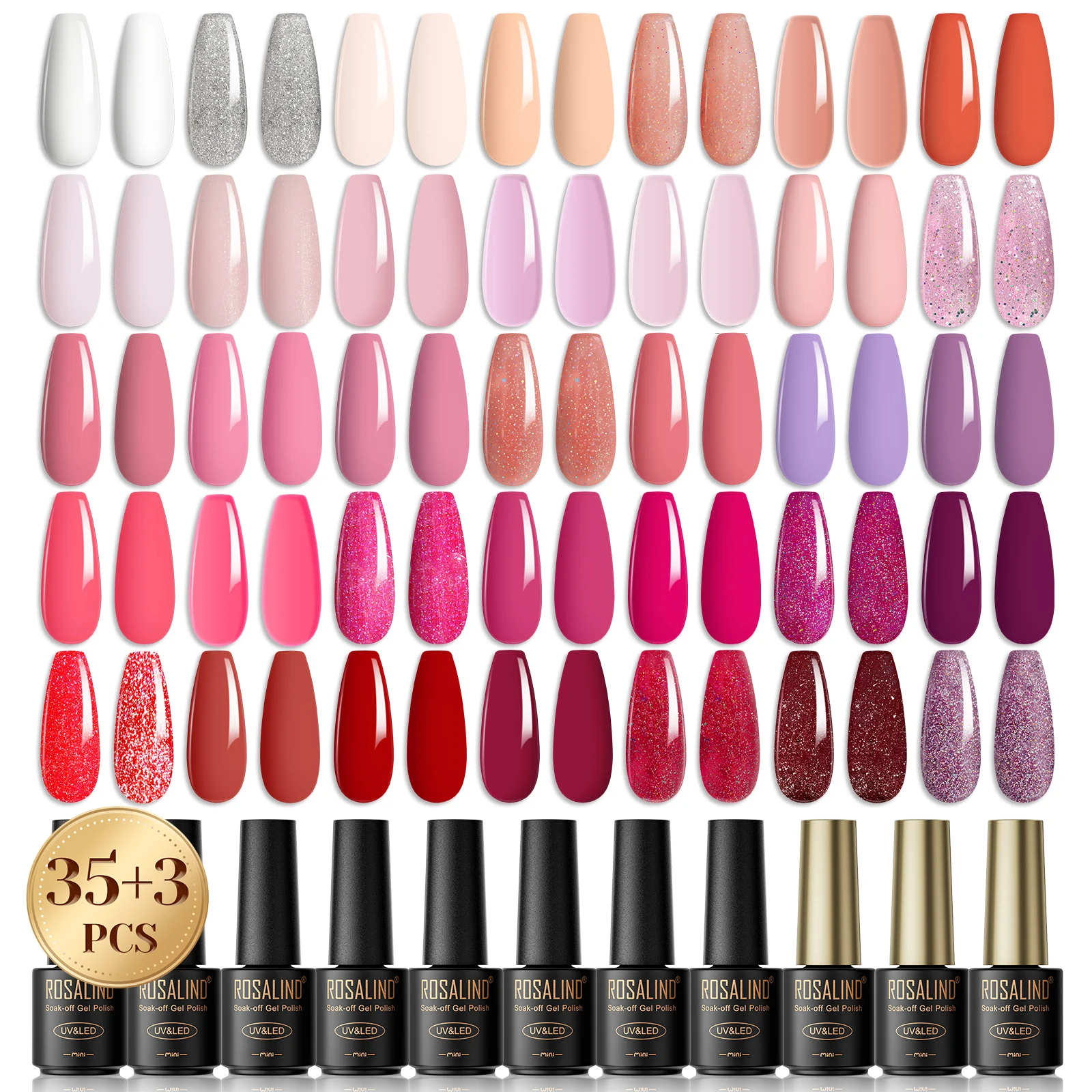 ROSALIND smalto per unghie 38 pezzi/set bottiglia di vetro colore gel smalto set smalto gel smalto per unghie unghie a lunga durata irradiatio UV