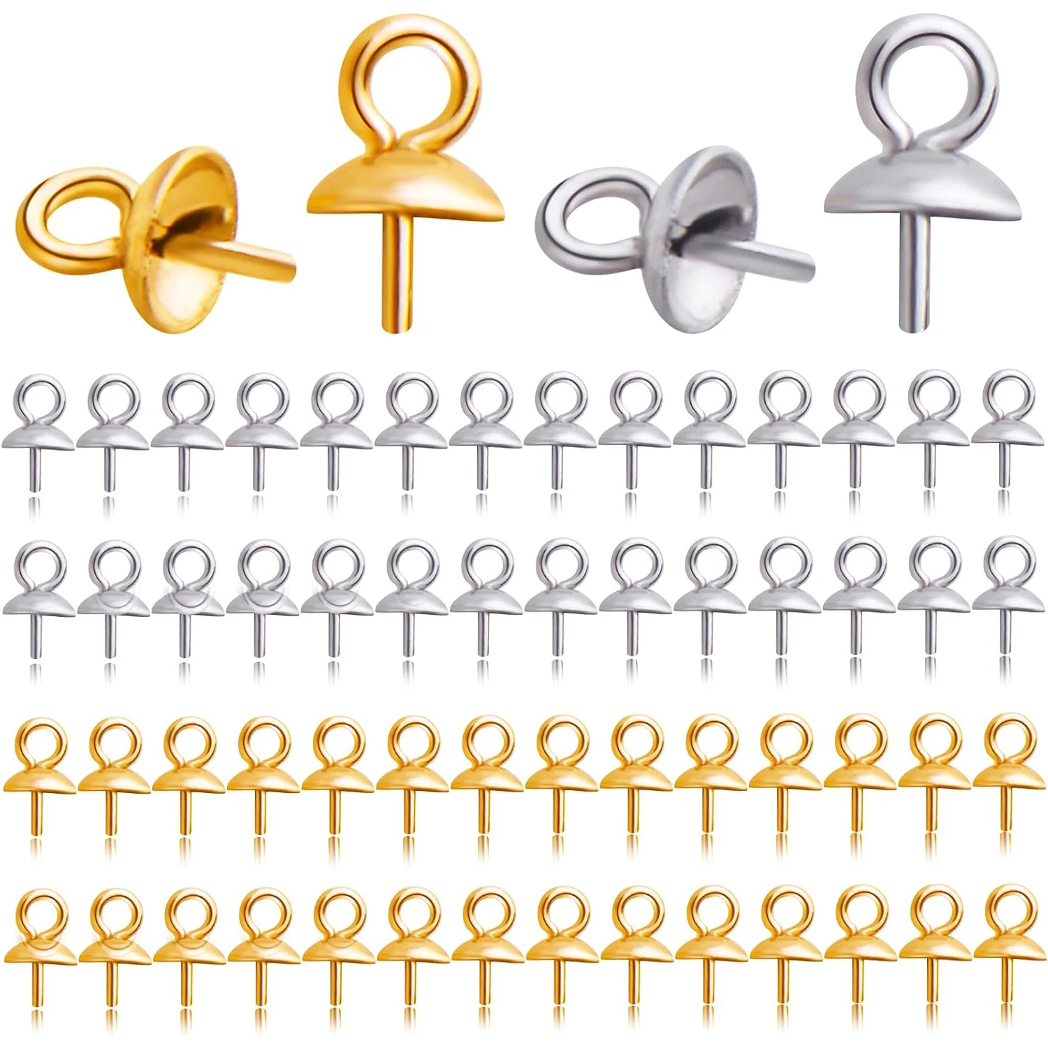 

60pcs Stainless Steel Eye Pin Bail Caps Cup Pearl Screw Eye Pin Bail Peg Pendants for Half Drilled Beads Charms Jewelry Making