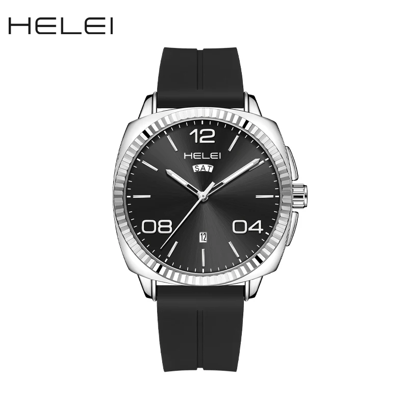 HELEI Fashion new sports casual quartz watch date  silicone luminous strap men's wristwatch