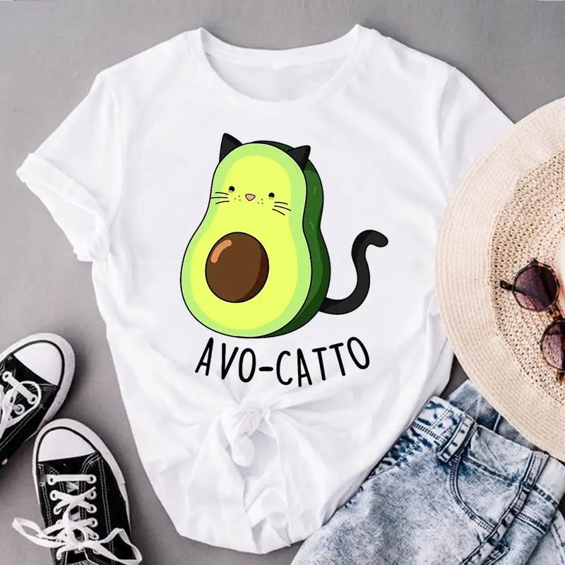 Women Short Sleeve Love Avocado New Lovely Clothes Print Tops Fashion Lady Tees Female O-neck Summer Tshirt Graphic T-Shirt