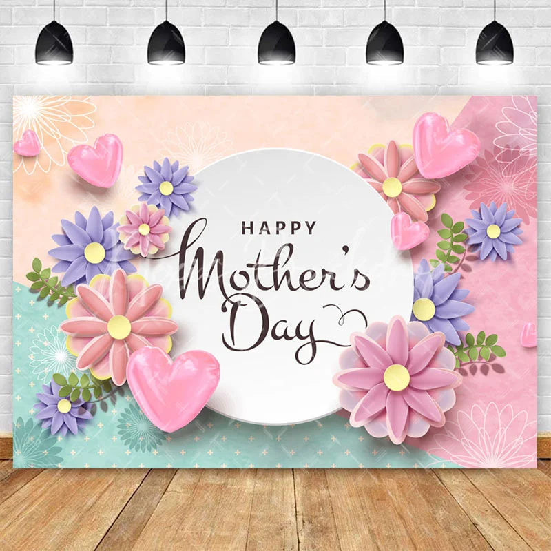 

Happy Mother's Day Colorful Floral Photography Backdrops Mother's Day Party Photo Background Studio Props Cake Table Banner