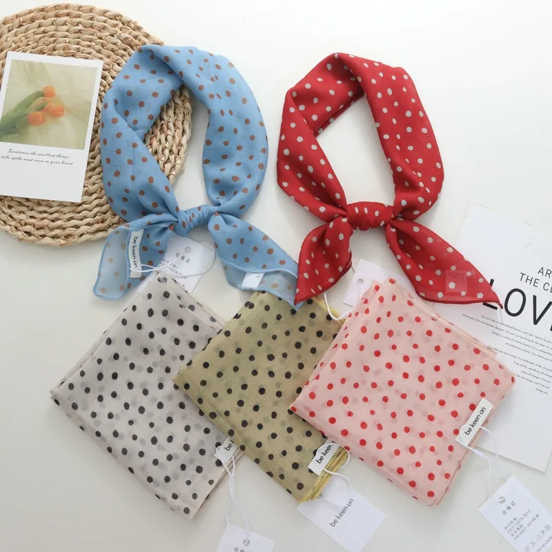 Новинка 2025 года, японский стиль, художественный хлопок и лен, маленькое квадратное полотенце в горошек, свежий маленький закрытый платок на голову, повязка на голову