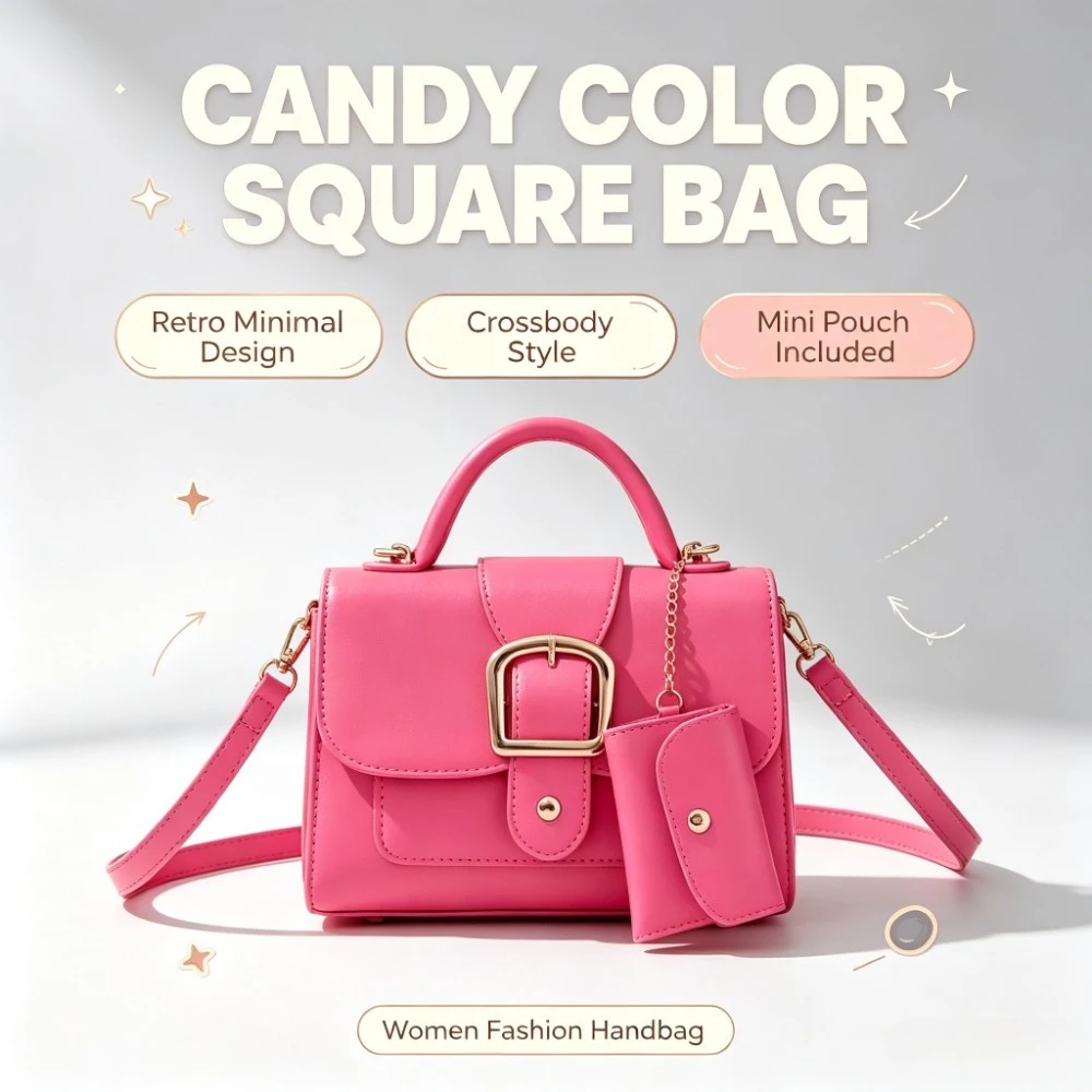 Spring Klein Blue Women 2Pcs Small Square Handbag Set Diamond Thick Chain Shoulder Messenger Crossbody Bag with Mini Coin Purse