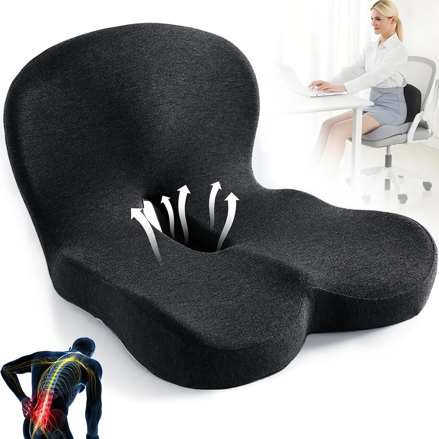 

Back Support Seat Cushion,Comfortable Soft Supportive, Office Chair Game Chair Cushion for Long-Term Sitting Driving ,Table Work