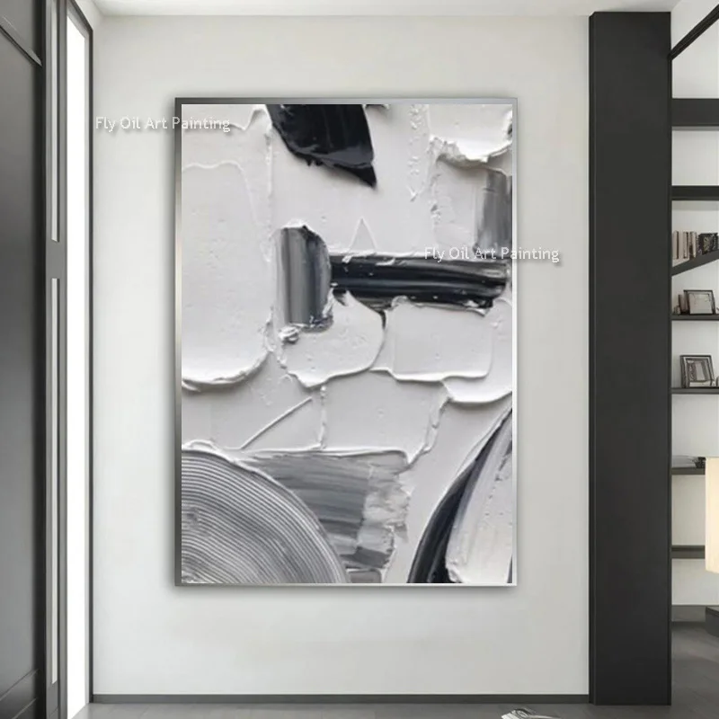 

Abstract Back White And Gray Knife Thick Oil Painting Hanpainted Simple Canvas Artwork Original Design For Home Decor As Gifts