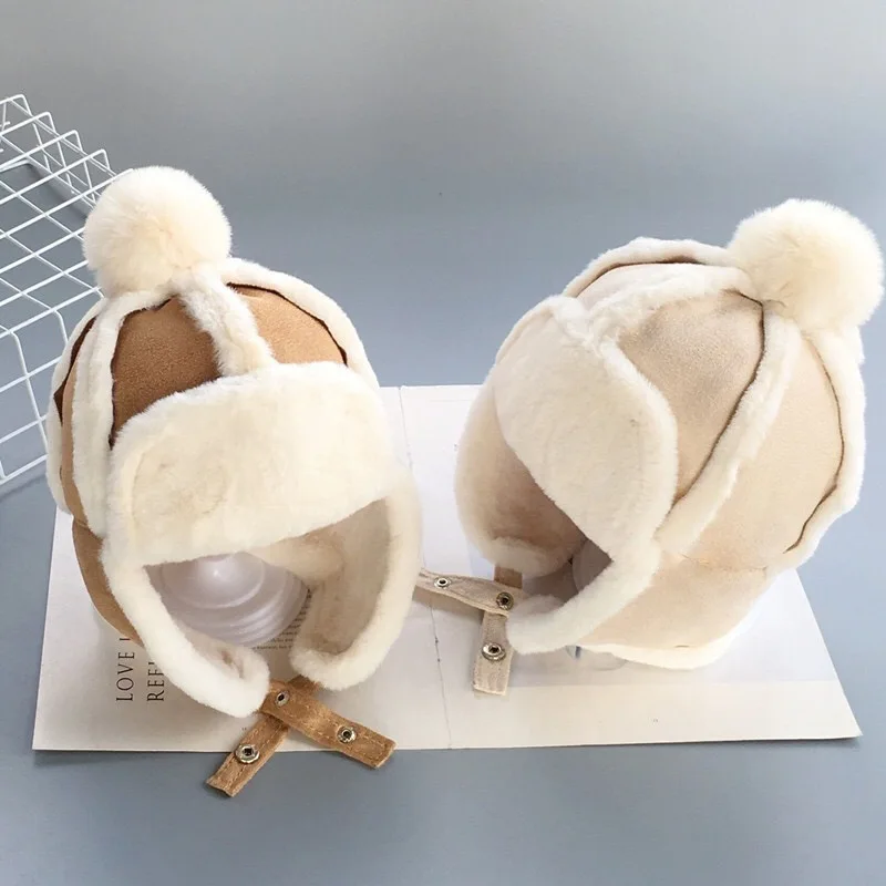 Children's Hat Autumn Winter Girls Baby Suede Warm Ear Protection Hat Boys Fleece Lined Thickened Lei Feng Hat Winter