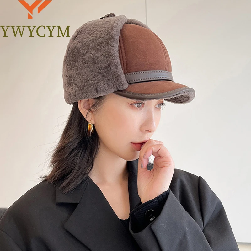 New High Quality 2024 Winter Leather Hat Lady Fur Lambswool Warm Thick Ear Flaps Bomber Hats Women's Baseball Cap Russian caps