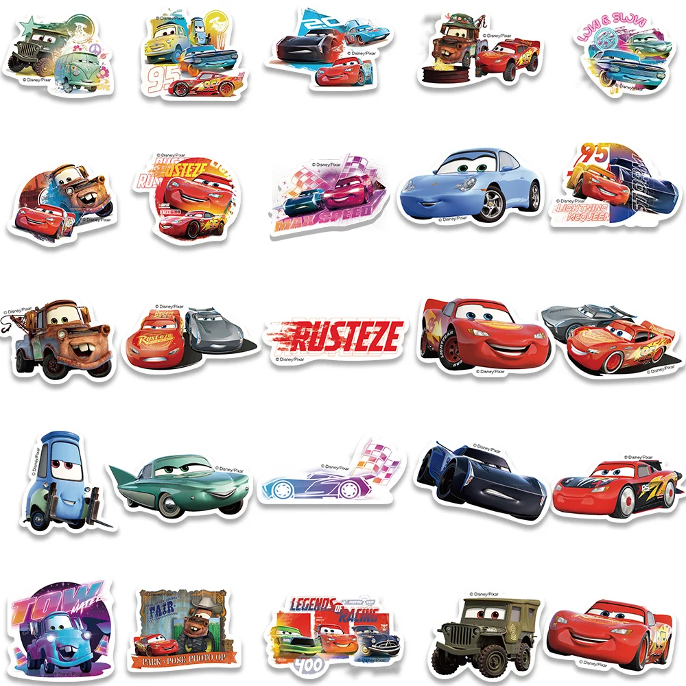 50PCS Disney 3D Cars Stickers Lightning McQueen Decal Graffiti Luggage Skateboard Case Phone Cartoon Stickers Kids Gift Toy