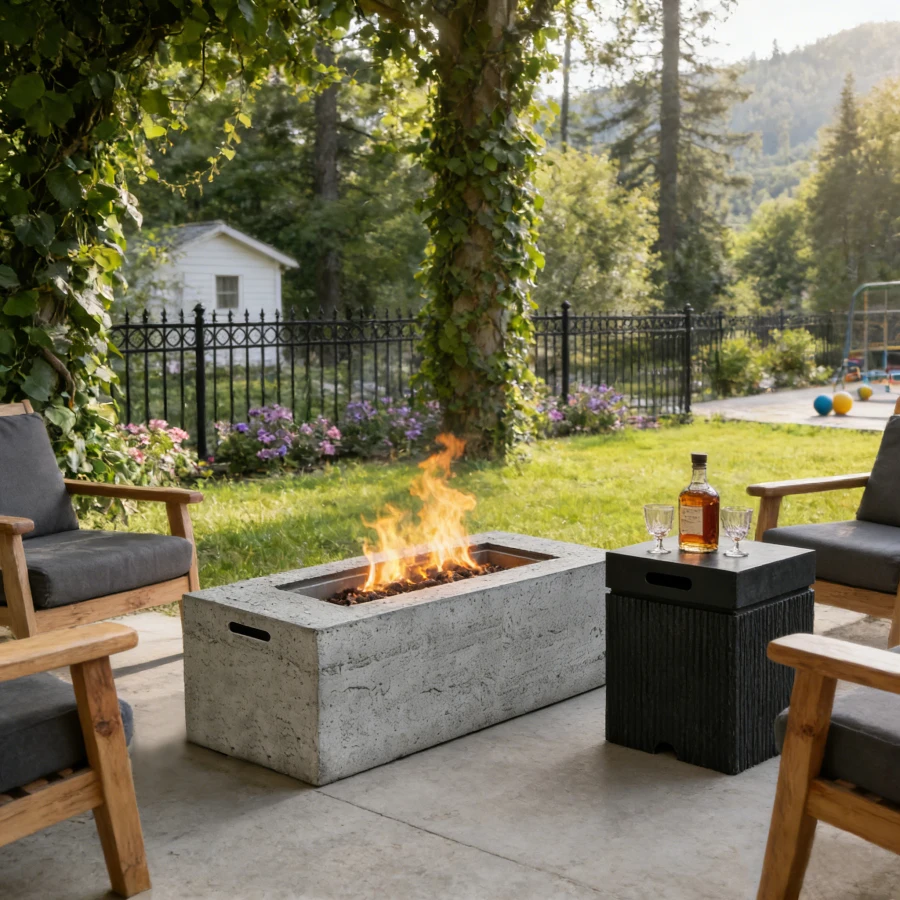 

Patio backyard propane fire pit set: stainless steel, black, 40, 000 BTU output with lava rocks and waterproof MGO tank cover t