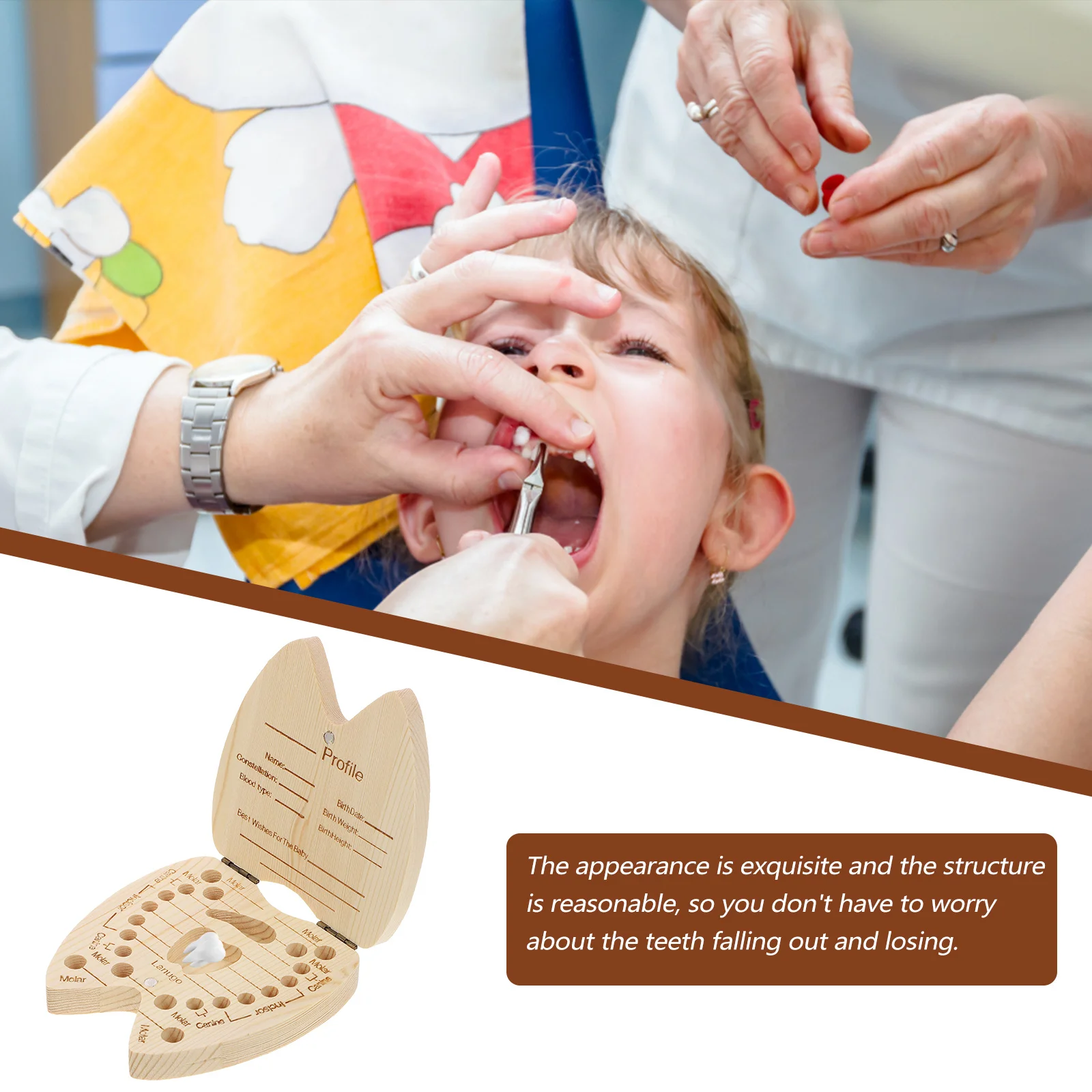 صندوق أسنان الطفل، حامل تذكار جنية الأسنان، متجر الأطفال الصغار، أسنان نفضية، شعر الجنين، سجل النمو الثمين