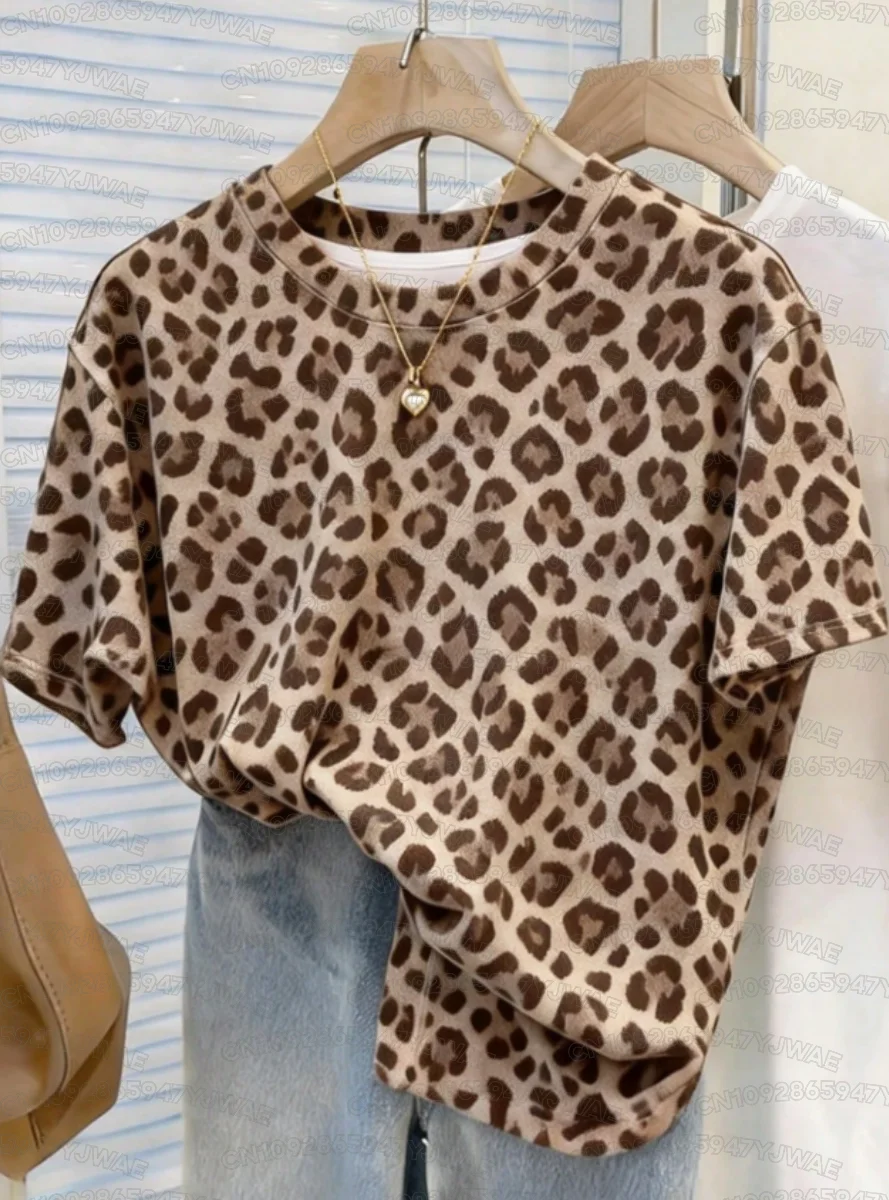 Summer Women's Men's Leopard Print Round neck Short Sleeve T-Shirt Graphic Tee Soccer Jersey Plus Size Sport T-Shirt Tops