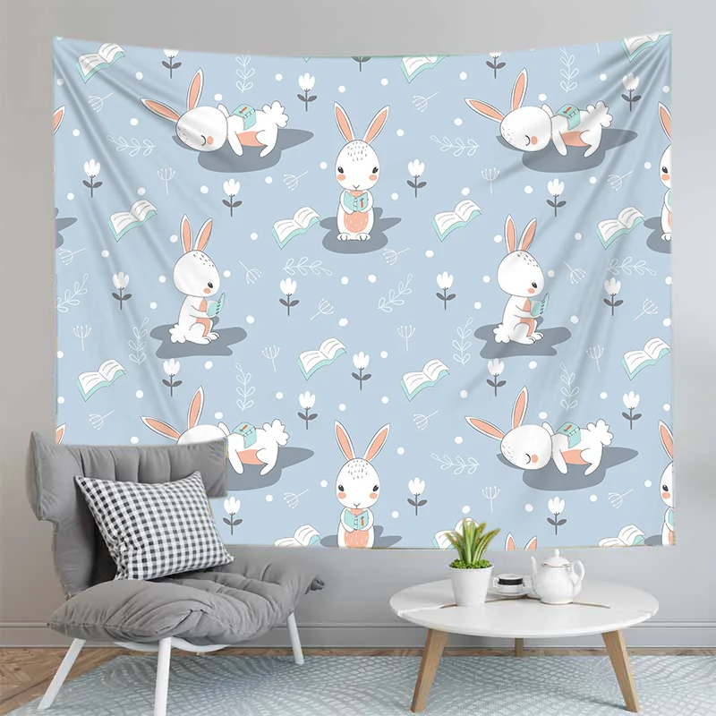 Home Decoration Cartoon Rabbit Printing Polyester Polish on the Wall Hanging Room background tapiz