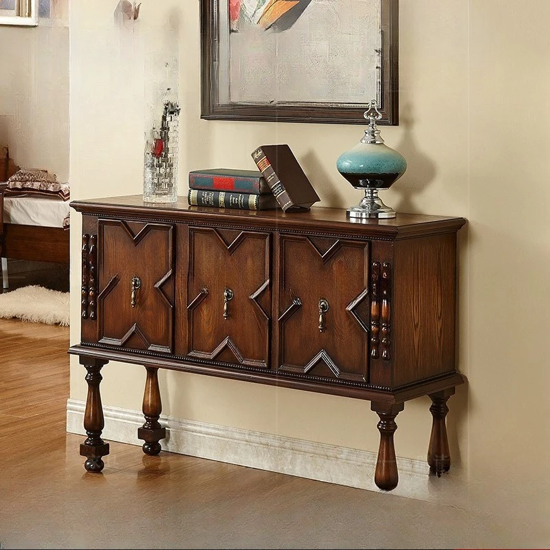

Retro American solid wood four-door cabinet French retro style dining side cabinet TV cabinet design sense porch aisle decorativ