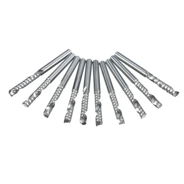 Hot Sale 3.175 x 22mm (1Lx3.22x5) Good 10pcs 1/8  Cnc Bits Single Flute Spiral Router Carbide End Mill Cutter Tools