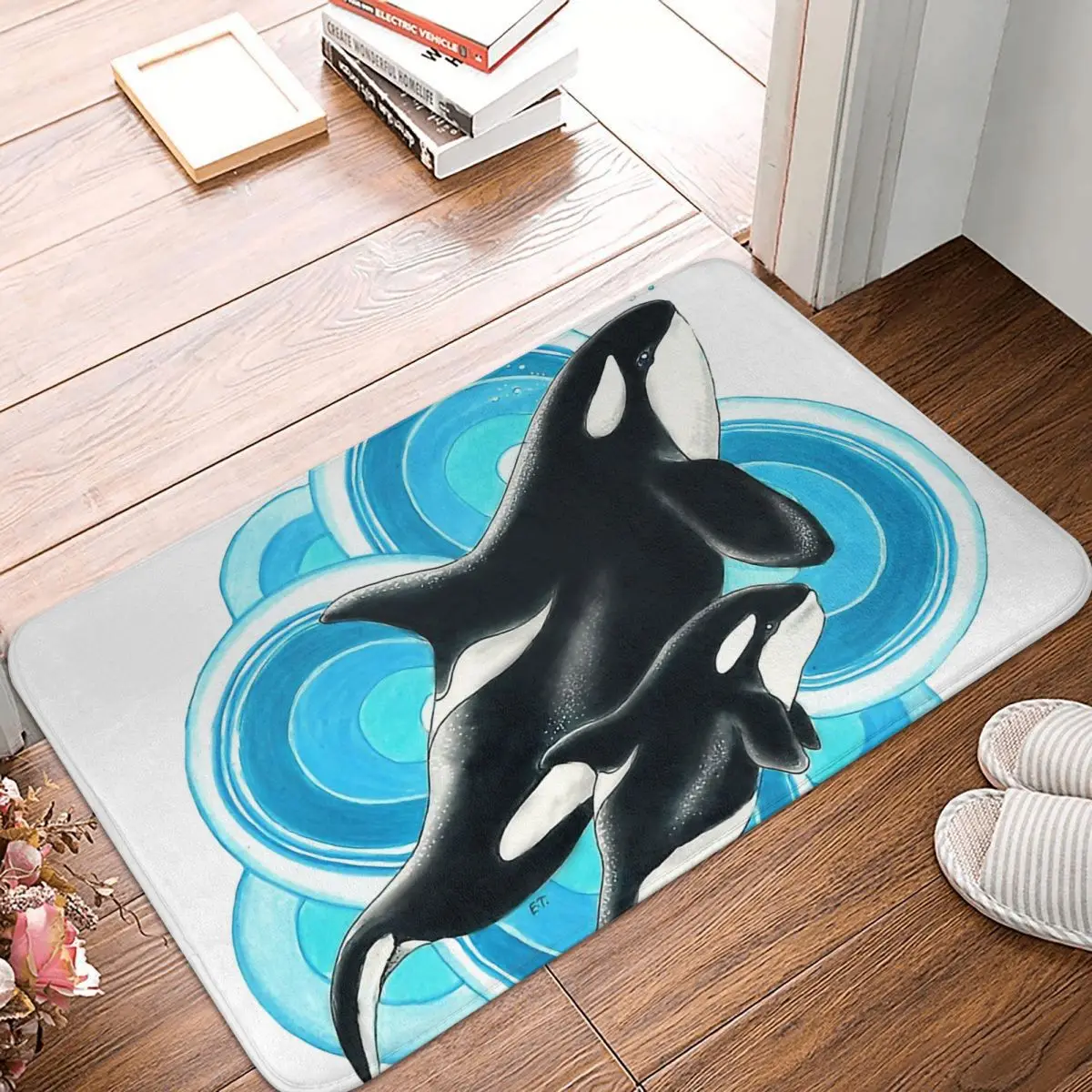 Blackfish Marine Species The Relationship Between Man And Nature Bedroom Mat Orca Whales Mom And Baby Doormat Carpet Rug