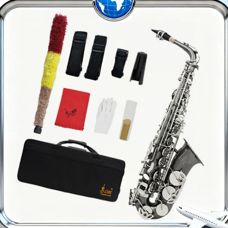 SLADE Eb Alto Saxophone للمبتدئين البالغين من النيكل الأسود مع قفازات حزام القصب للتنظيف - ملحقات الآلات الموسيقية #1