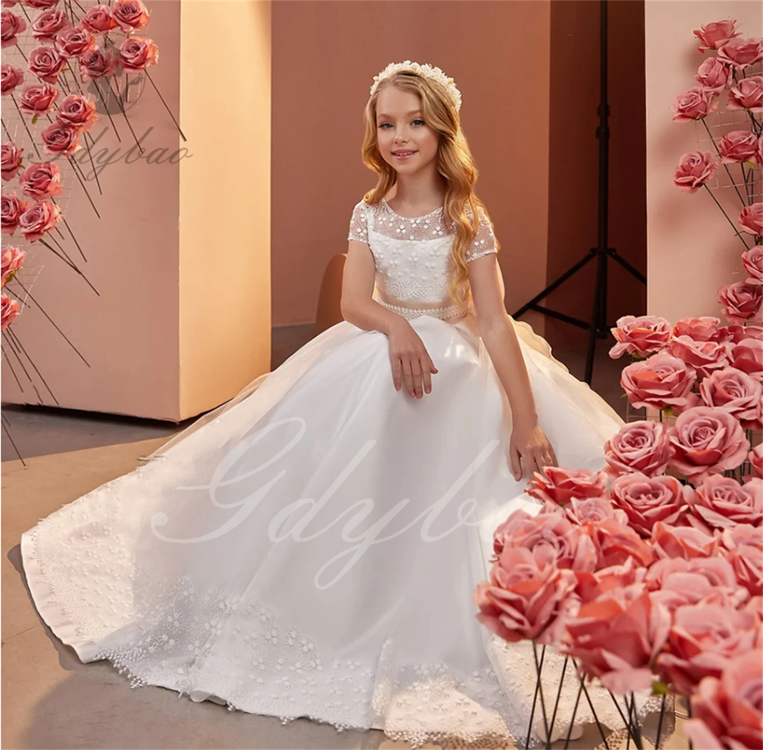 Vestido de primeira comunhão para florista, vestido de casamento infantil com lantejoulas, vestido de baile para piano para crianças