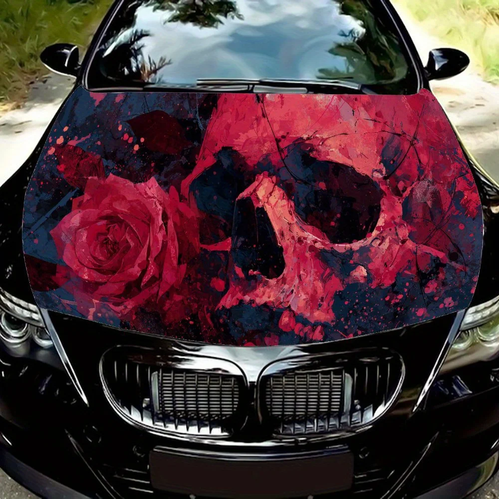 

Splashed - ink Skull & Rose car hood stickers, waterproof self-adhesive, scratch resistant, easy to stick, durable car PVC stick