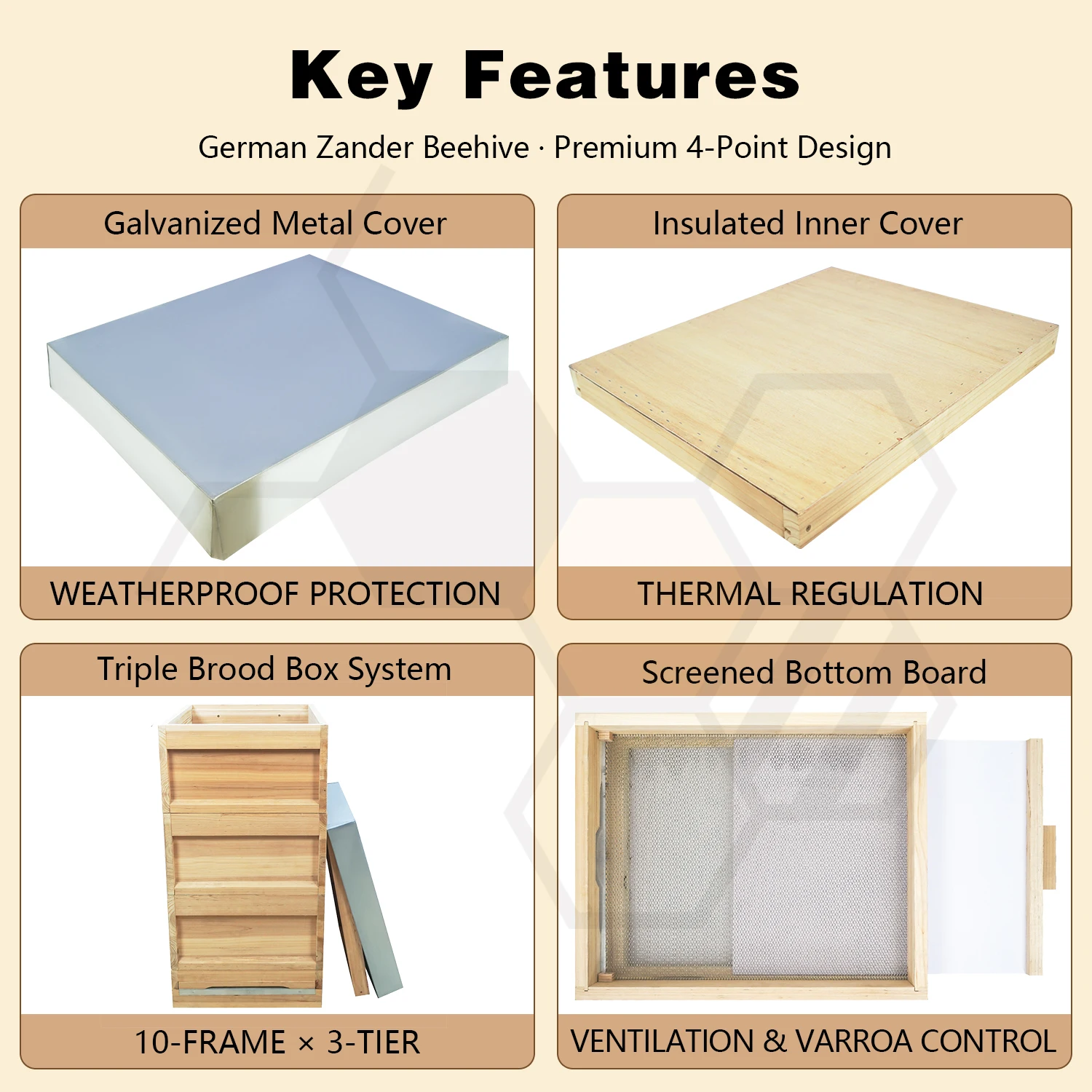Germany Standard Zander Beehive, Waterproof Solid Wood Bee Hive Box, Beekeeping Equipment Supplier