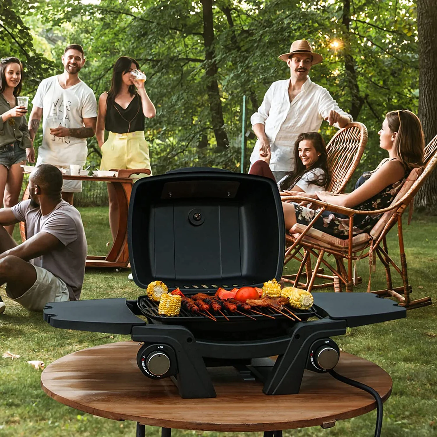 Imagem -03 - Grelhador a Gás Portátil com Queimadores Tabletop Gás Propano Grill para Camping 24000btusmokers Outdoor ou Yard Churrasco Tools 24 Inc