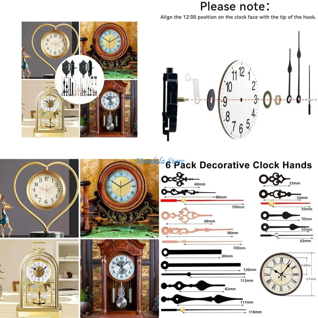 

U2JC Home Decors 2Pcs Pendulum Clock Movement Mechanism with 6 Pair of Clock Hands