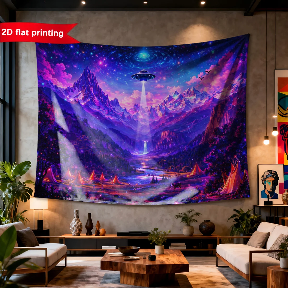 Ultra Vivid Cosmic Galaxy Tapestry Wall Decor Nebula Sci Fi Mountain Landscape Futuristic Space Art Print for Bedroom Living Roo