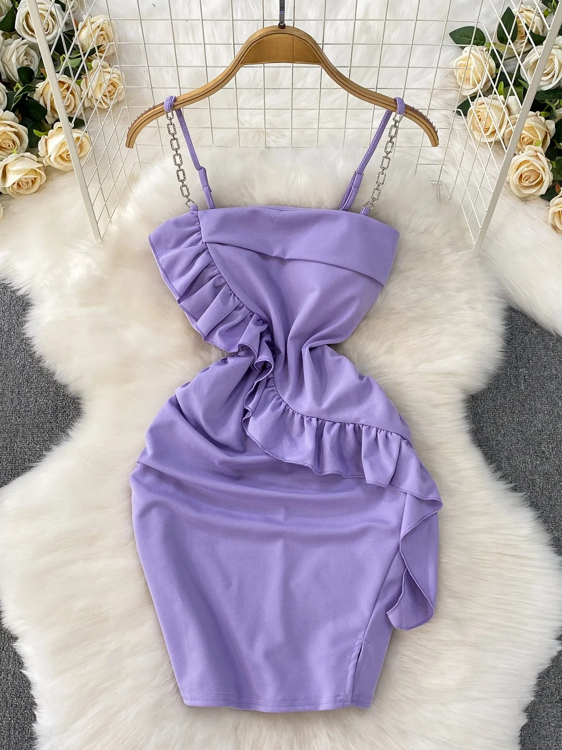 

Летняя сексуальная женская короткая юбка Bal в корейском стиле, фиолетовая, с кружевной отделкой, облегающая, с высокой талией