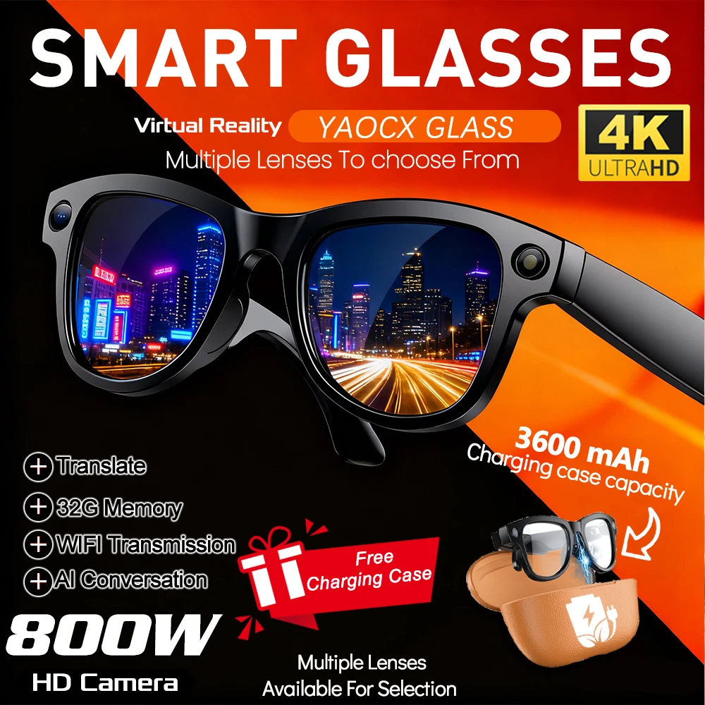 

2026 New Smart Glasses with Camera Video Recording AI Photo Recognition Bluetooth Call Voice Translation Sunglasses Men Women