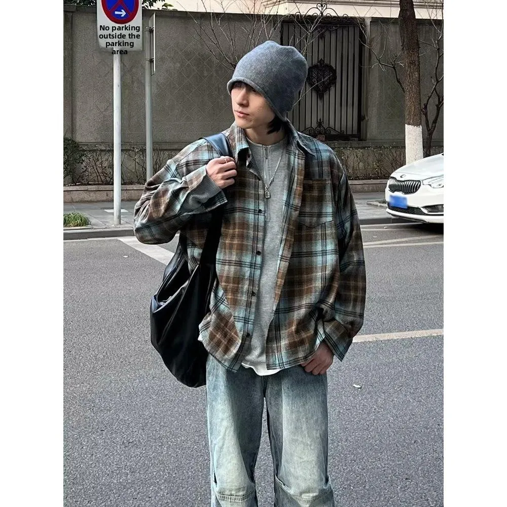 

Свободная рубашка с длинным рукавом для мужчин, осенняя модная повседневная верхняя одежда в гонконгском стиле, универсальная свободная рубашка из полиэфирного волокна