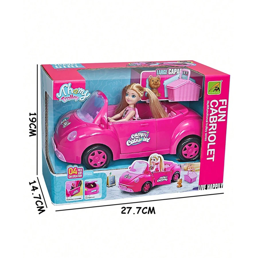 Puppenfahrzeug, lustige Cabriolet-Mini-Mode-Mädchenpuppe mit Haustier, Hund, Reise, Traumwagen, Spielset, Spielhaus, keine Stromfunktion