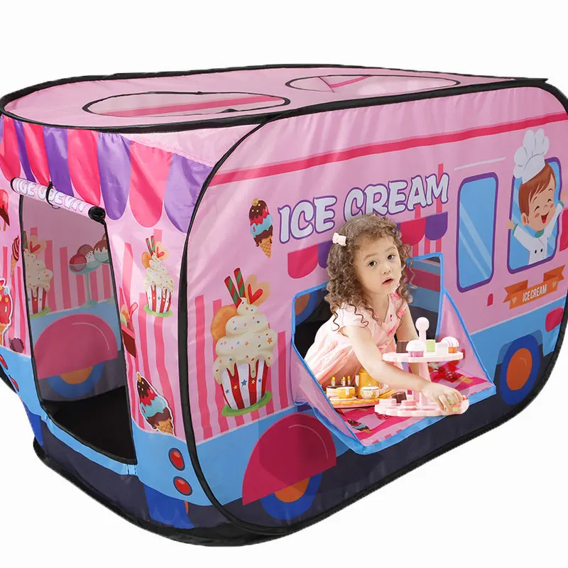 

Pink Ice Cream Truck Themed Game Play Tent House Toy for Kids Children Girls Indoor Outdoor Foldable Pop-up 3 Opening 2-3 Person