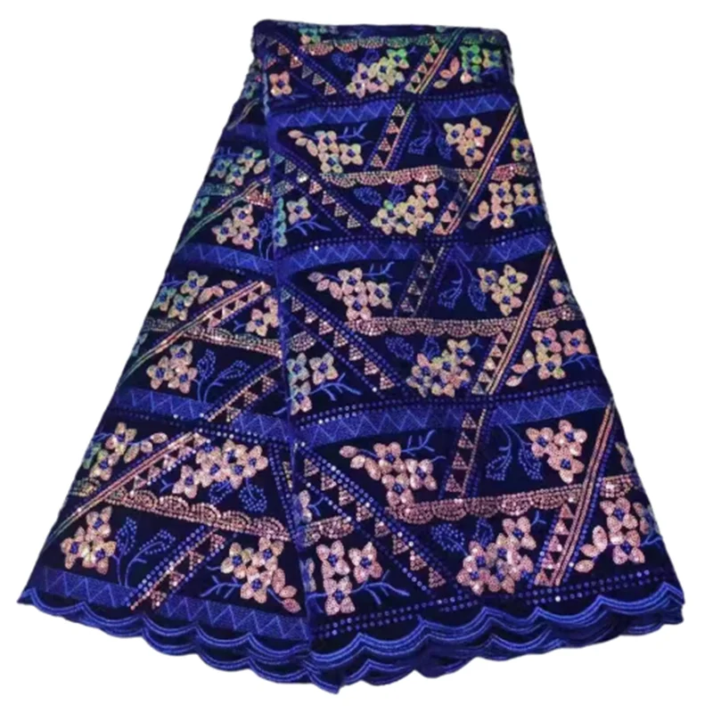 

Royal Blue African Velvet Lace Fabric With Sequins French Velvet Lace Fabric High Quality Nigerian Velvet Lace Fabric For Garmen