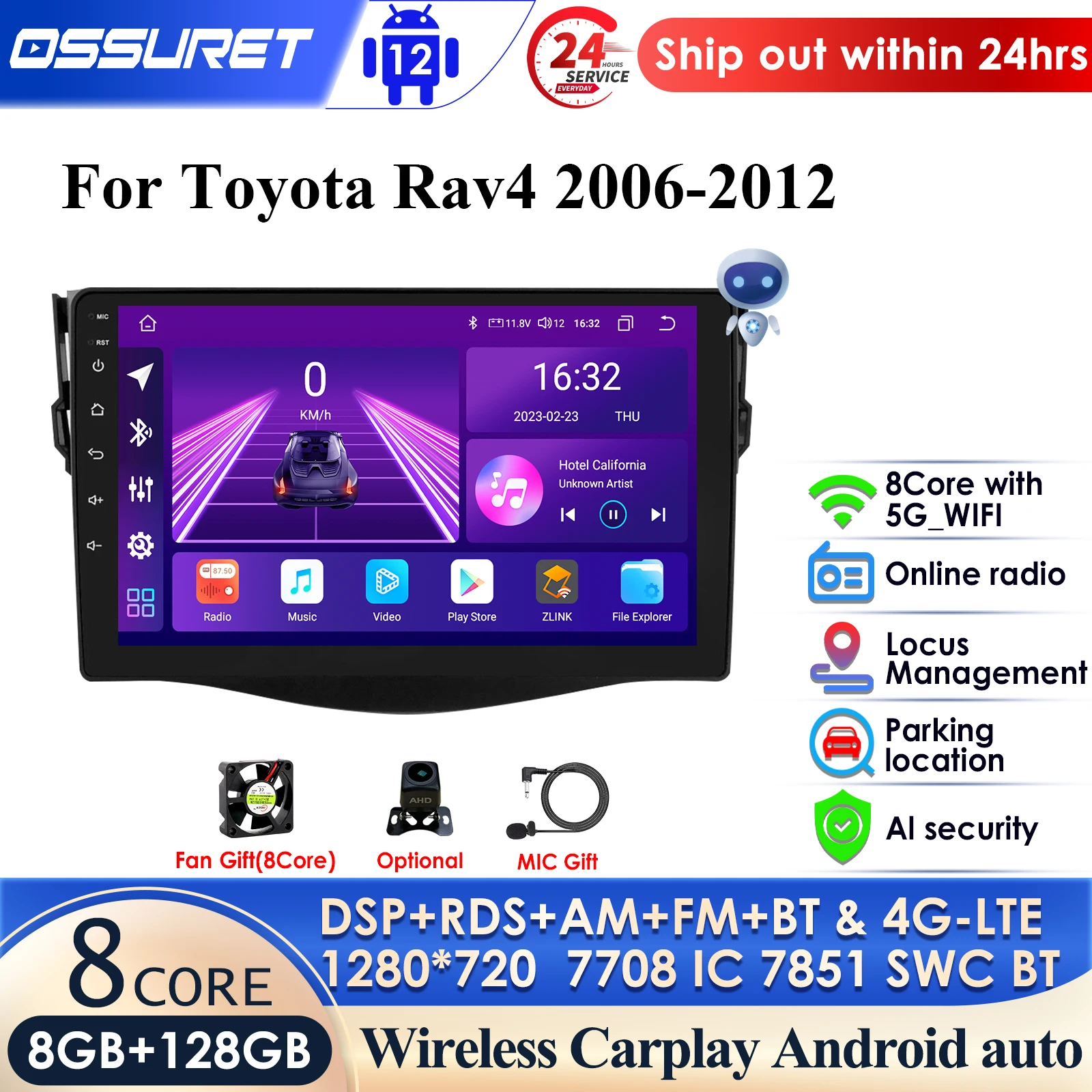 

9" 10.33'' Android 13 Car Radio For Toyota RAV4 Rav 4 2005 - 2013 Multimedia Player 2Din Carplay DSP Navigation GPS 4G Stereo BT