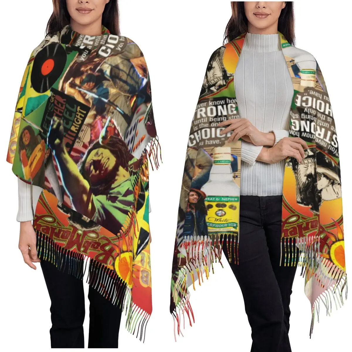 

Bob Marley Album Reggae Music Jamaican Style Scarf Tassel Scarves Women Soft Warm Shawls and Wraps Long Fall Winter Shawl Wrap