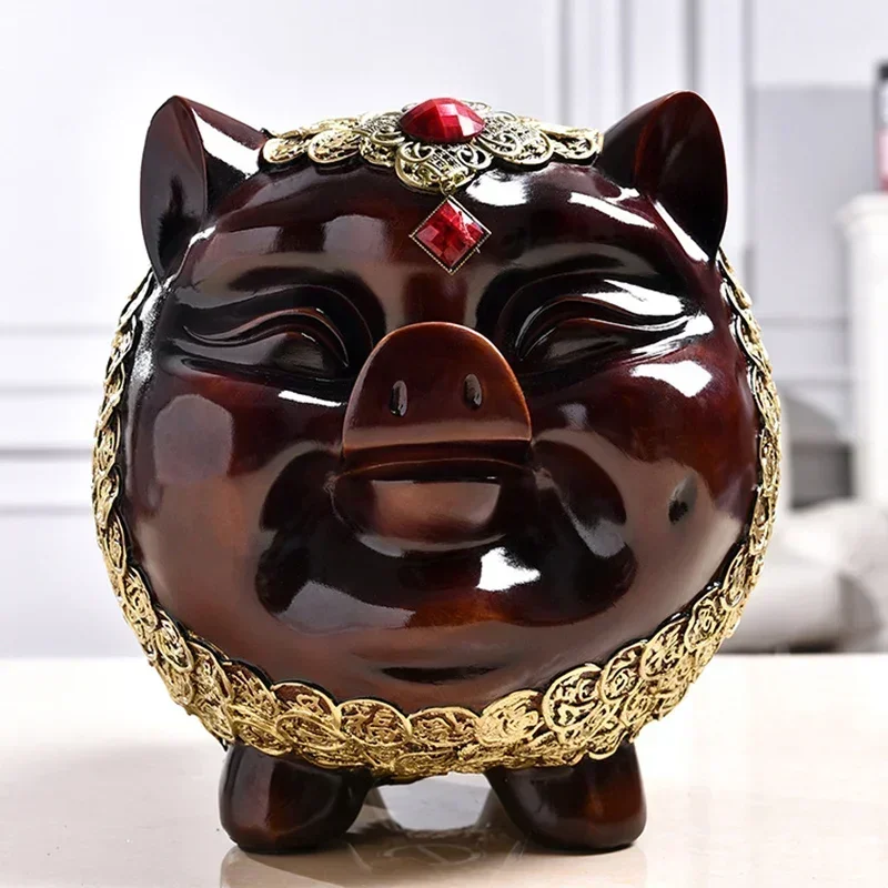 

Lucky Piggy Piggy Bank， Resin art sculpture Cute animal home decoration money Large Capacity-Money-Saving Box