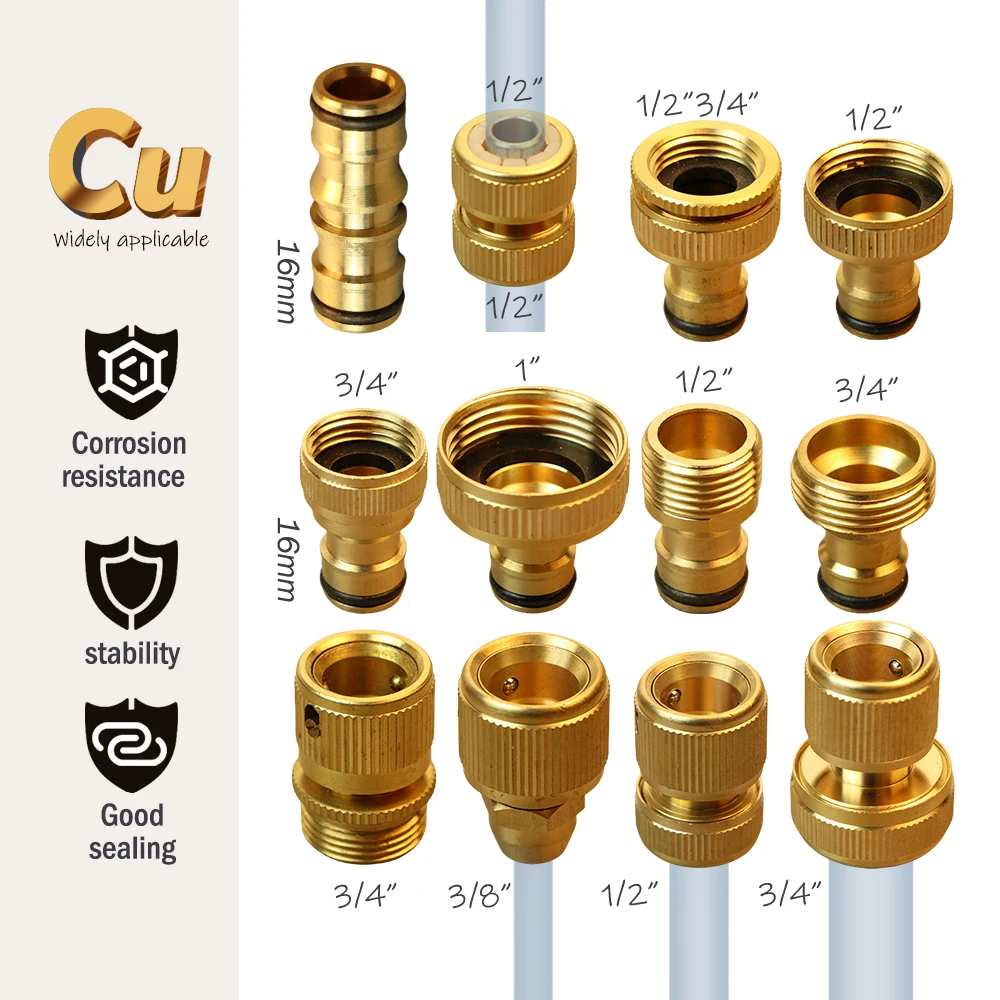 1/2\'\' 3/4\'\' 1\'\' Brass Tap Quick Connecter 16mm 20mm Copper Hose Coupling Adapter Garden Tubing Repair Watering Gun Fittings Tool