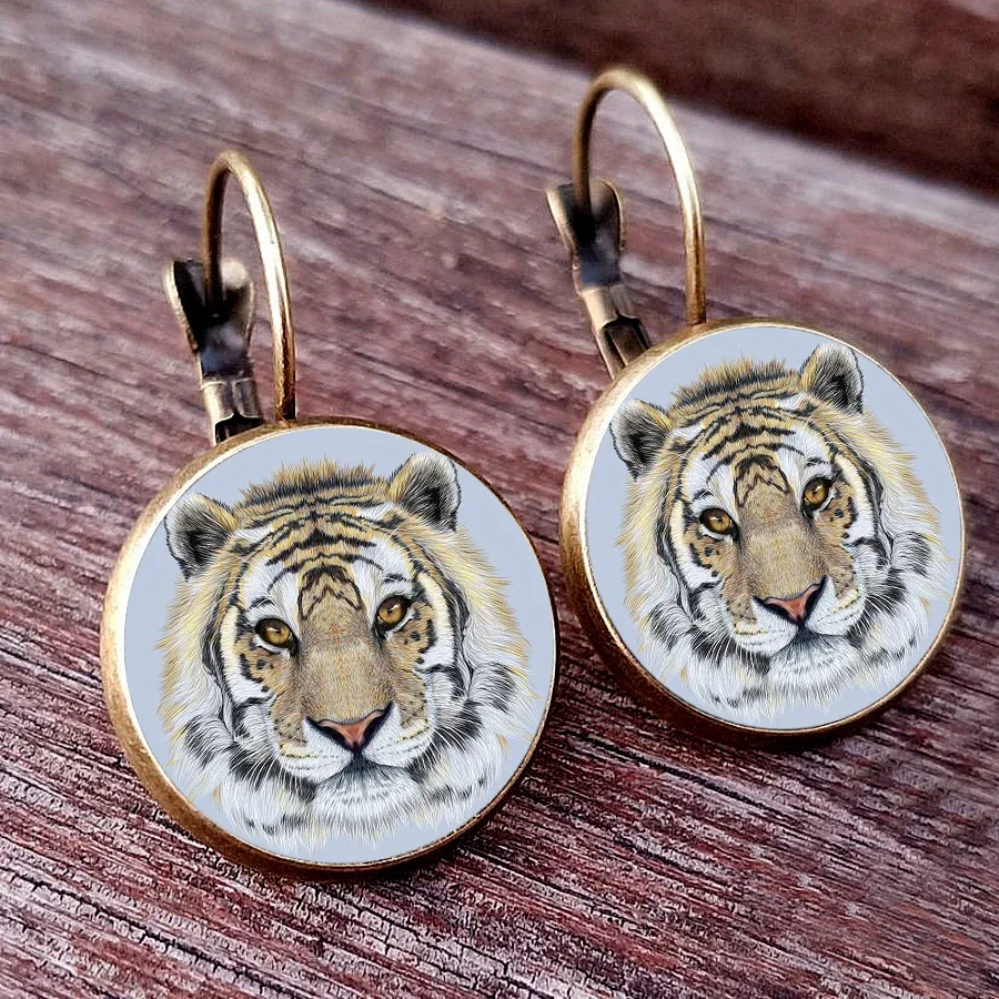 2024 moda arte tigre brincos floresta rei tigre vidro cabochão brincos vida selvagem feminino francês earhook jóias presente